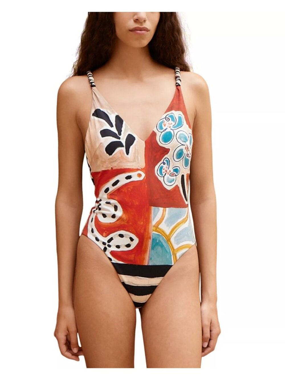 NWT Alémais Michelle V Neck Patchwork Print Swimsuit Multi Size Medium